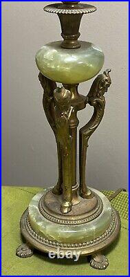 Antique ART DECO Brass & MARBLE Devil Demon Elves FIGURAL LAMP