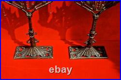 Antique ART DECO CAST IRON PAIR of TABLE LAMPS 22 3/4 Tall with FLAME BULBS