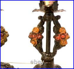 Antique ART DECO Cast Iron Electric Candle Stick Table Lamps Re-wired g