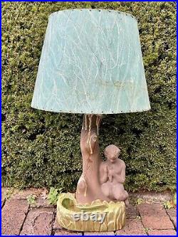 Antique ART DECO Ceramic Figure Lamp Pan With Original Shade