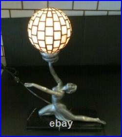 Antique ART DECO LADY LAMP Marble Base Electrified Candelabra Bulb Leaded Globe