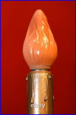 Antique ART DECO MCM Cast Iron Hand Painted Candle Stick Electric Lamps 61RG