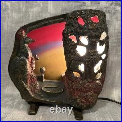 Antique A W REISER 1930s Peacock Lamp Cast Iron ART DECO Radio Desk Mood Light