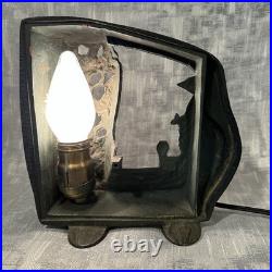Antique A W REISER 1930s Peacock Lamp Cast Iron ART DECO Radio Desk Mood Light