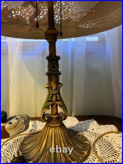 Antique Aladdin Art Deco Reverse Painted Scenic Electric Lamp All Original