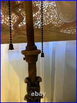 Antique Aladdin Art Deco Reverse Painted Scenic Electric Lamp All Original