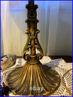 Antique Aladdin Art Deco Reverse Painted Scenic Electric Lamp All Original