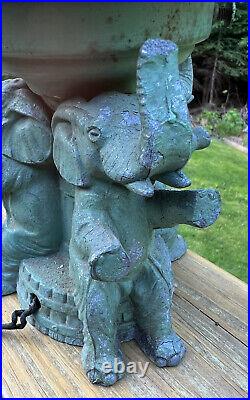 Antique Art Deco 1920's-30's Metal Seated Elephants Lamp A. P. T. NY 11 Tall