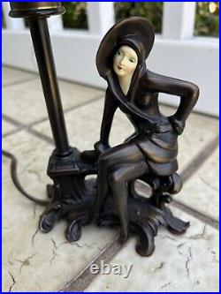 Antique Art Deco 1920's Bronze Woman Figure Tiny Table Lamp