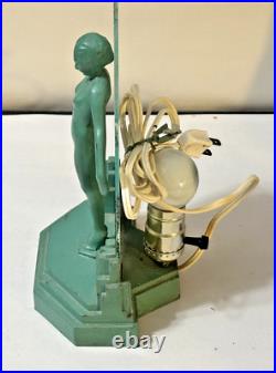 Antique Art Deco 1930's Green Metal Silhouette Nymph Lamp Light