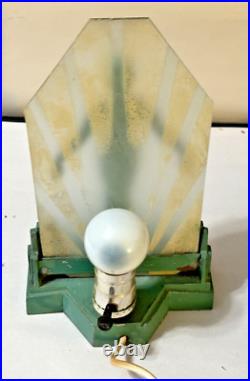 Antique Art Deco 1930's Green Metal Silhouette Nymph Lamp Light