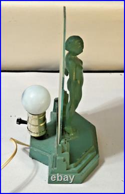 Antique Art Deco 1930's Green Metal Silhouette Nymph Lamp Light