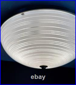 Antique Art Deco 1930s 40s Machine Age Lightolier Flush Dome Swirl Ceiling Light