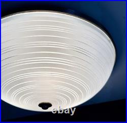 Antique Art Deco 1930s 40s Machine Age Lightolier Flush Dome Swirl Ceiling Light