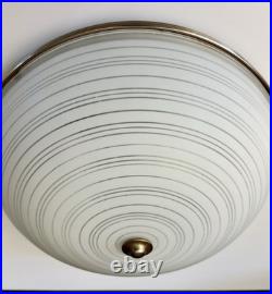 Antique Art Deco 1930s 40s Machine Age Lightolier Flush Dome Swirl Ceiling Light