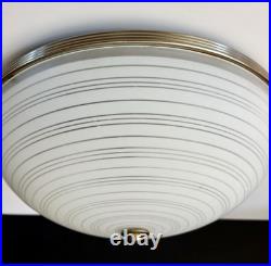 Antique Art Deco 1930s 40s Machine Age Lightolier Flush Dome Swirl Ceiling Light