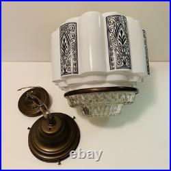 Antique Art Deco 1930s Milk Glass Skyscraper Ceiling Light Lamp Shade