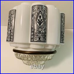Antique Art Deco 1930s Milk Glass Skyscraper Ceiling Light Lamp Shade
