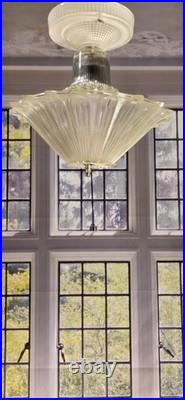 Antique Art Deco 1930s Sunflower Glass Ceiling Light Fixture Pendant Chandelier