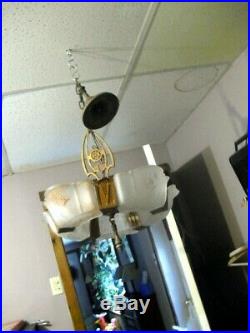 Antique Art Deco 5 arm SLIP SHADE Chandelier Lamp Hanging Light