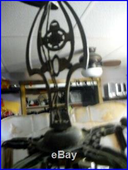 Antique Art Deco 5 arm SLIP SHADE Chandelier Lamp Hanging Light