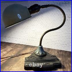 Antique Art Deco ART METAL GUILD BKLN NY Gooseneck Uno Shade WORKING Table Lamp