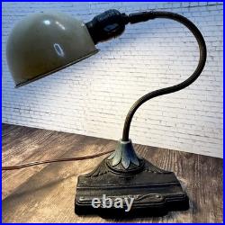 Antique Art Deco ART METAL GUILD BKLN NY Gooseneck Uno Shade WORKING Table Lamp