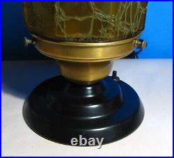 Antique Art Deco Accent Lamp 9 Veined Amber Octagon Art Glass Shade