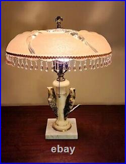 Antique Art Deco Alabaster Marble Eagle/bird Lamp W Nouveau Original Glass Shade