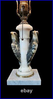 Antique Art Deco Alabaster Marble Eagle/bird Lamp W Nouveau Original Glass Shade