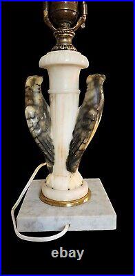 Antique Art Deco Alabaster Marble Eagle/bird Lamp W Nouveau Original Glass Shade