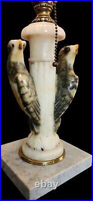 Antique Art Deco Alabaster Marble Eagle/bird Lamp W Nouveau Original Glass Shade