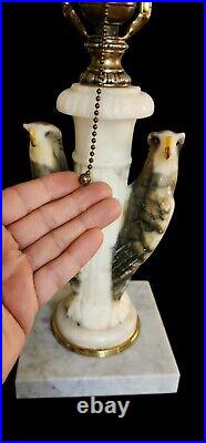 Antique Art Deco Alabaster Marble Eagle/bird Lamp W Nouveau Original Glass Shade