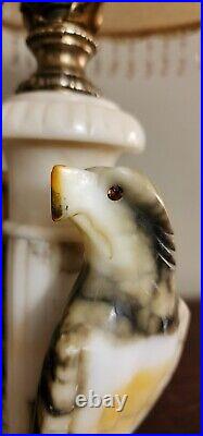 Antique Art Deco Alabaster Marble Eagle/bird Lamp W Nouveau Original Glass Shade