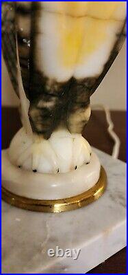 Antique Art Deco Alabaster Marble Eagle/bird Lamp W Nouveau Original Glass Shade