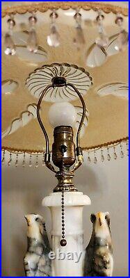 Antique Art Deco Alabaster Marble Eagle/bird Lamp W Nouveau Original Glass Shade