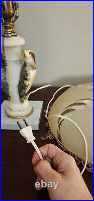 Antique Art Deco Alabaster Marble Eagle/bird Lamp W Nouveau Original Glass Shade