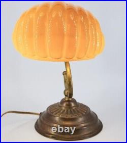 Antique Art Deco Bankers Lamp With Cased Glass Shell Shade