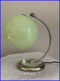 Antique Art Deco Bauhaus German Desk Lamp Jadeite Green Chrome Swivel