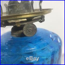 Antique Art Deco Blue Depression Glass Kerosene Banquet Lamp 1920s
