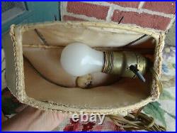 Antique Art Deco Boudoir Headboard Bed Lamp Light Half Moon Shade Doll Head