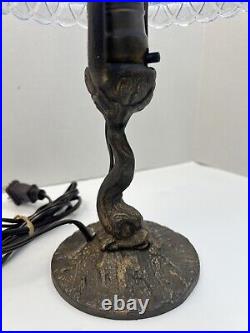 Antique Art Deco Boudoir Table Lamp Painted Shade Cast Iron Base