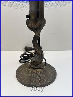 Antique Art Deco Boudoir Table Lamp Painted Shade Cast Iron Base