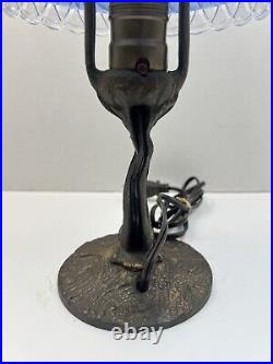 Antique Art Deco Boudoir Table Lamp Painted Shade Cast Iron Base