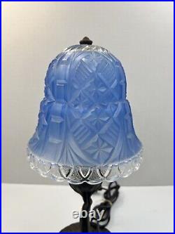 Antique Art Deco Boudoir Table Lamp Painted Shade Cast Iron Base