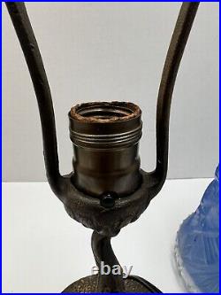 Antique Art Deco Boudoir Table Lamp Painted Shade Cast Iron Base