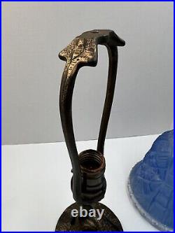 Antique Art Deco Boudoir Table Lamp Painted Shade Cast Iron Base