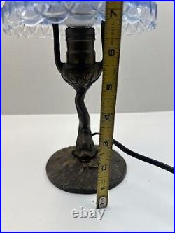 Antique Art Deco Boudoir Table Lamp Painted Shade Cast Iron Base