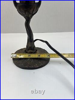 Antique Art Deco Boudoir Table Lamp Painted Shade Cast Iron Base