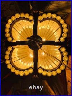 Antique Art Deco Brass & Glass Rod Beautiful Ceiling Hanging Chandelier Lamp